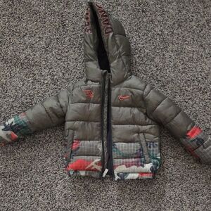 Nike Kids Green and Red Camo Puffer Jacket